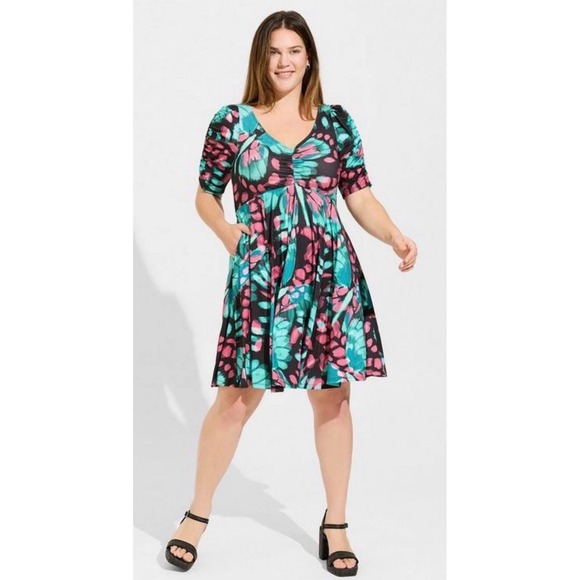 torrid Dresses & Skirts - Torrid 2 Floral Butterfly Mini Studio‎ Knit Cinch Front Skater Dress 2x  18 20